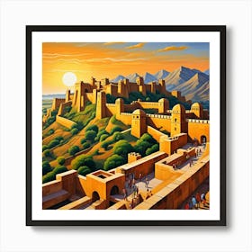 Amber Fort, India Cubism Style 1 Art Print