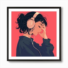 Girl Listening To Music Art Print