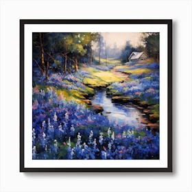 Sculpted Serenity: Irises Along the Riverbank Art Print