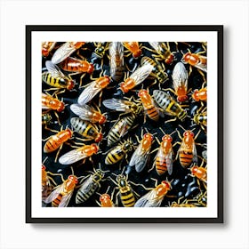 Bees On A Black Surface Art Print