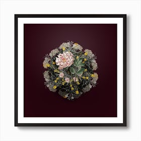 Vintage Tree Peony Flower Wreath on Wine Red n.2203 Art Print