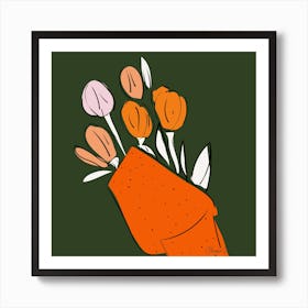 Tulips In A Bunch Green Bg Art Print