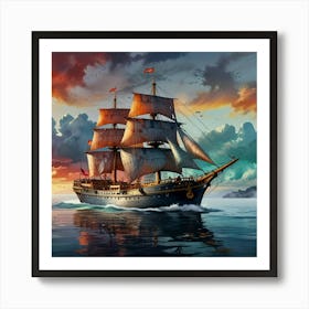 Pirate Ship In The Sea Art Print