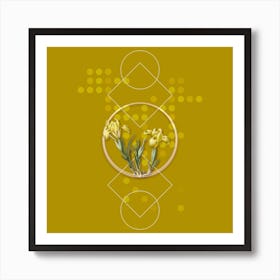 Vintage Sand Iris Botanical with Geometric Line Motif and Dot Pattern n.0338 Art Print