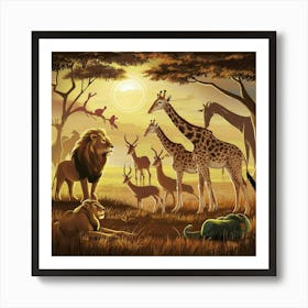 Giraffes In The Sun Art Print