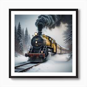 Steam Train In Winter Created using Imagine AI Art 1 Art Print