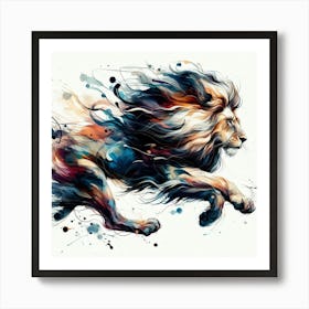 Experience The Beauty And Grace Of A Lion In Motion With This Dynamic Watercolour Art Print 3 Art Print