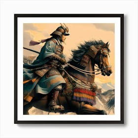 Traditional Samurai On His Decorated Horse Color Drawing 2 Art Print