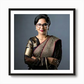 Firefly Indian, Businesswoman, Confident, 30s, Formal, Saree, Modern Twist, Short Hair, Styled Hair, (8) Art Print