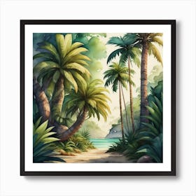 Watercolor Tropical Landscape Art Print