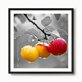 Three apples on the tree Art Print