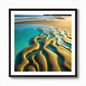 Liquid Sand, Golden Ripples on the Beach Art Print