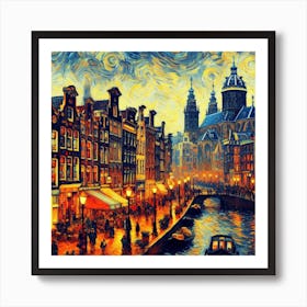 Amsterdam At Night Van Gogh 1 Art Print