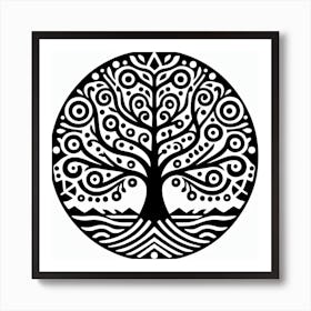 Linocut, tree of life, viking symbols 2 Art Print