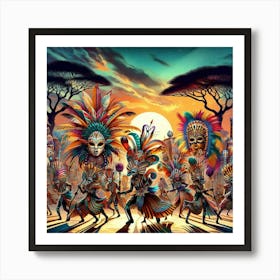 African Dancers At Sunset Wall Art Art Print