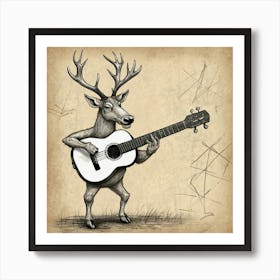 Deer Playing Guitar 2 Art Print