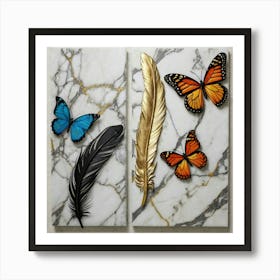 Two Butterflies On Marble Art Print