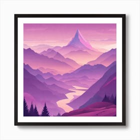 Misty mountains background in purple tone 6 Art Print