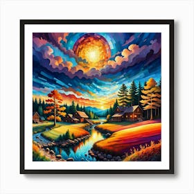 Sunset In The Village Art Print