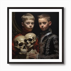 Two Boys With Skulls 1 Art Print