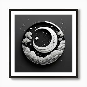 Moon And Stars In The Sky Art Print