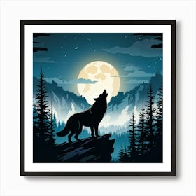 Illustration Of A Wolf Emitting A Howl In A Us Wilderness Scene Combines Elements Of Wyoming Utah (5) Art Print