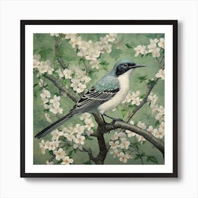 Ohara Koson Inspired Bird Painting Mockingbird 4 Square Art Print