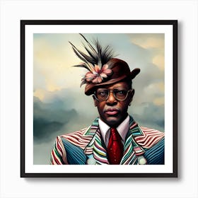 Black Man With Feathers Hat Art Print