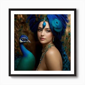 Peacock Beautiful Woman Art Print