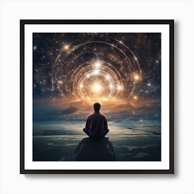 Man Meditating In Space Art Print