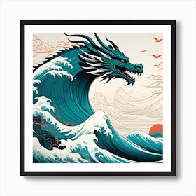 Japanese Dragon In The Waves Art Print