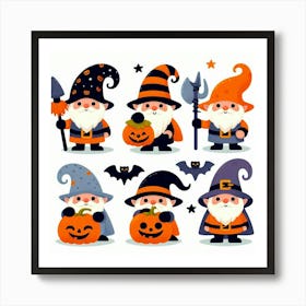 Set of 6 Halloween Gnomes - Cute Vector style Illustration Art Print