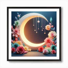 Moon With Flowers Art Print