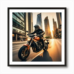 Motorbike Motorcycle Driver Steering Wheel Handlebar City Urban Sunset Riding Road Street (11) Art Print