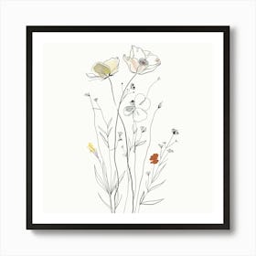 Hand Drawn Wildflowers Line Art 14 Art Print