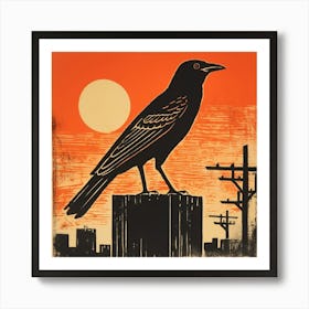 Retro Bird Lithograph Crow 3 Art Print