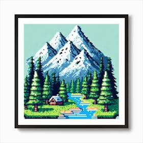 8-bit mountain landscape Art Print