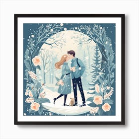 Winter Couple In The Forest Art Print