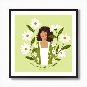 Woman With Daisies, One Day At A Time Art Print