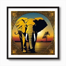 Elephant At Sunset 4 Art Print