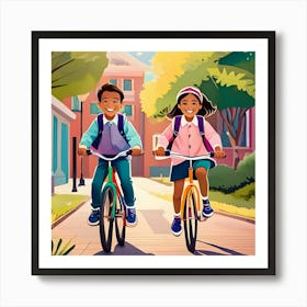 Children Riding Bicycles In The City Art Print