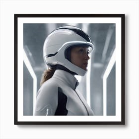 Create A Cinematic Apple Commercial Showcasing The Futuristic And Technologically Advanced World Of The Woman In The Hightech Helmet, Highlighting The Cuttingedge Innovations And Sleek Design Of The Helmet An (2) Art Print