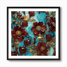 Burgundy and turquoise Art Print