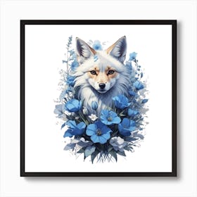 Fox With Blue Flowers Art Print