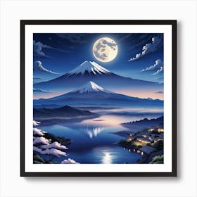 Moonlight Over Lake Fuji Art Print