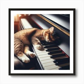 Cat Sleeping On Piano Art Print