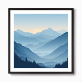 Misty mountains background in blue tone 105 Art Print