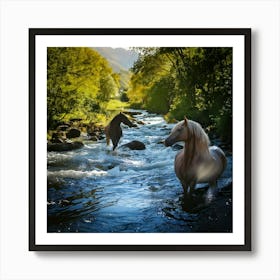 Firefly Majestic Wild Stream With Surreal Water Horses 80815 Art Print