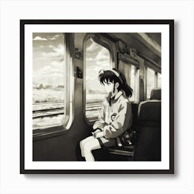 Girl Sitting On A Train 1 Art Print