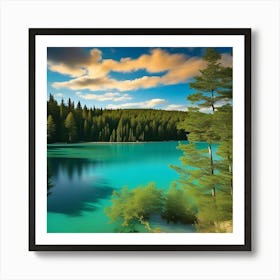 Blue Lake In The Forest 16 Art Print